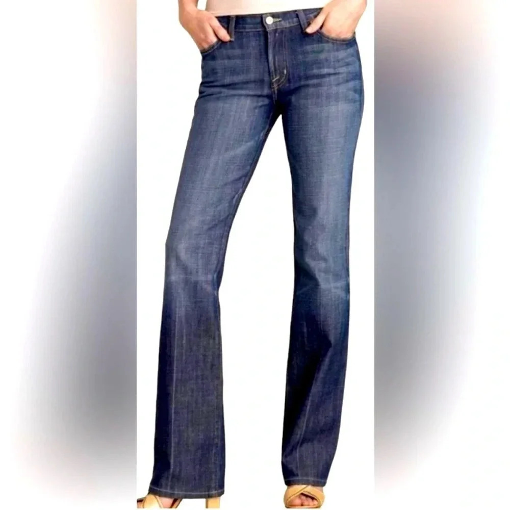 DAVID KAHN "Lauren" straight leg mid wash denim jeans size 12 short